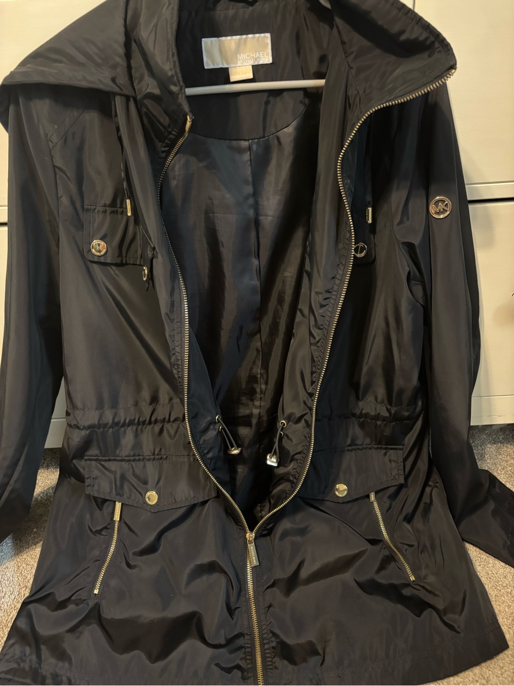 Michael Kors women's black hooded anorak rain jacket
